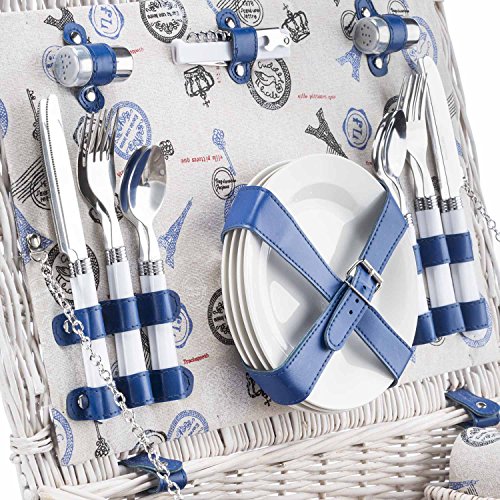 Panier pique-nique pour 4 personnes – Panier en osier de luxe pour pique-nique avec couverture de pique-nique et sac… | Matériel